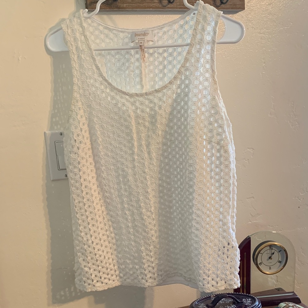 Laundry By Shelli Segal White Eyelet Tank Top